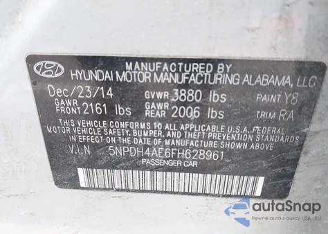 2015 Hyundai Elantra Se from USA, damaged, VIN 5NPDH4AE6FH628961